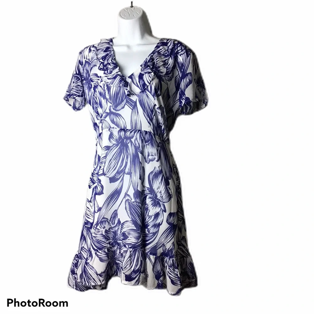 Lulu’s Blue Floral Summer Ruffle Dress - Picture 1 of 4